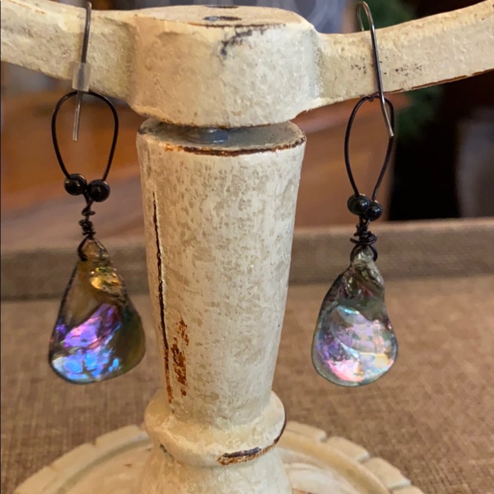 Iridescent Abalone Shell Drop Hook Dangle Earrings - image 6